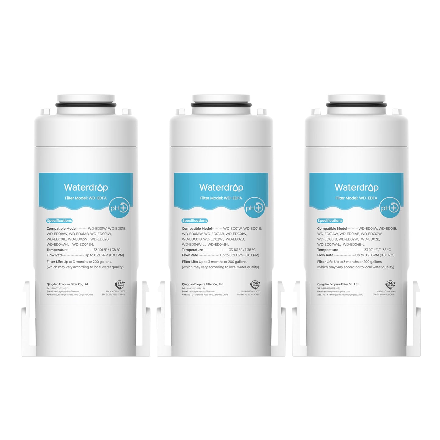 Waterdrop EDFA Alkaline Water Filter Replacement for Waterdrop ED01AW/ED01AB/ED01/ED02/ED04 Rechargeable Electric Pitcher, Improve PH, 3 Months or 200 Gallons, 3 Pack