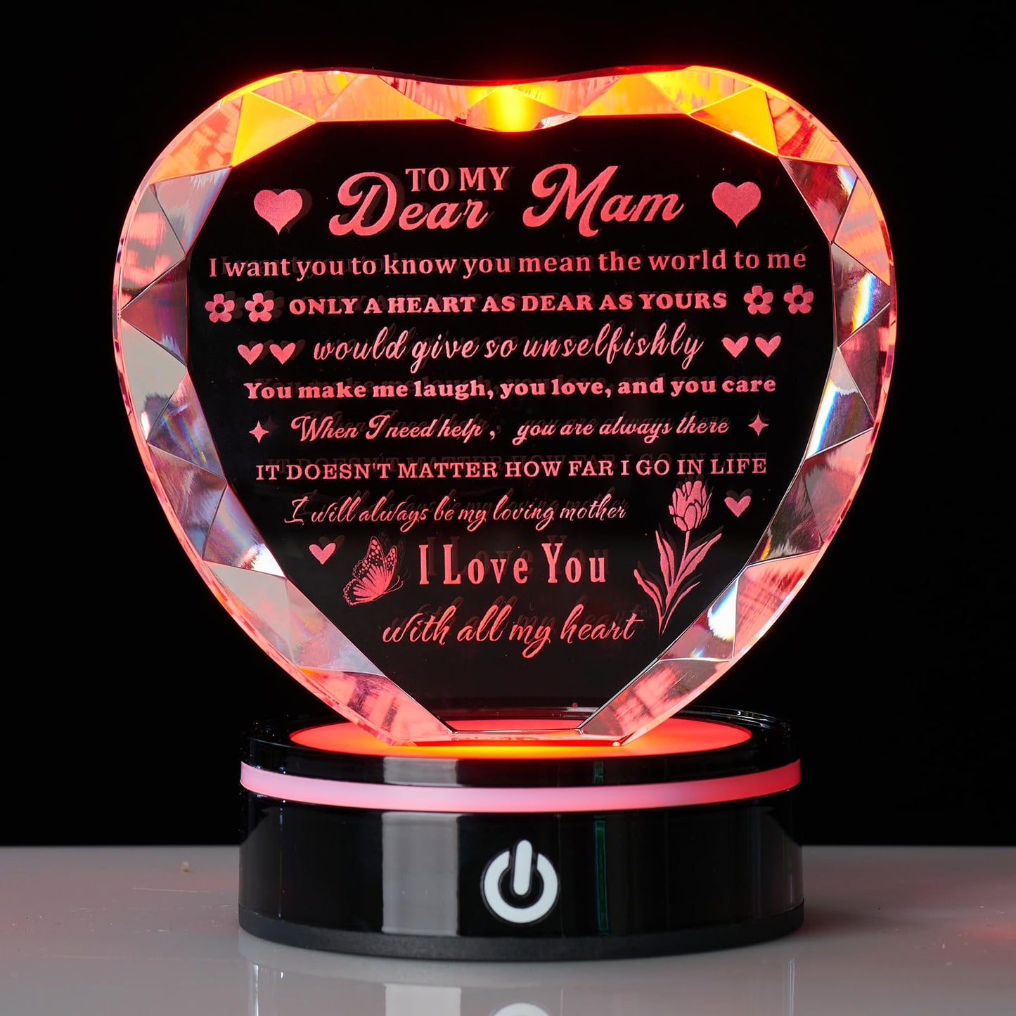 XLSJGYP Crystal Heart Birthday Gifts Ideas for Mother from Son Daughter Moms Mother's Day Mothers Day Gifts for Mom Romantic Best Unique Keepsakes Presents with Colorful LED Base Gift (Mom Gifts)