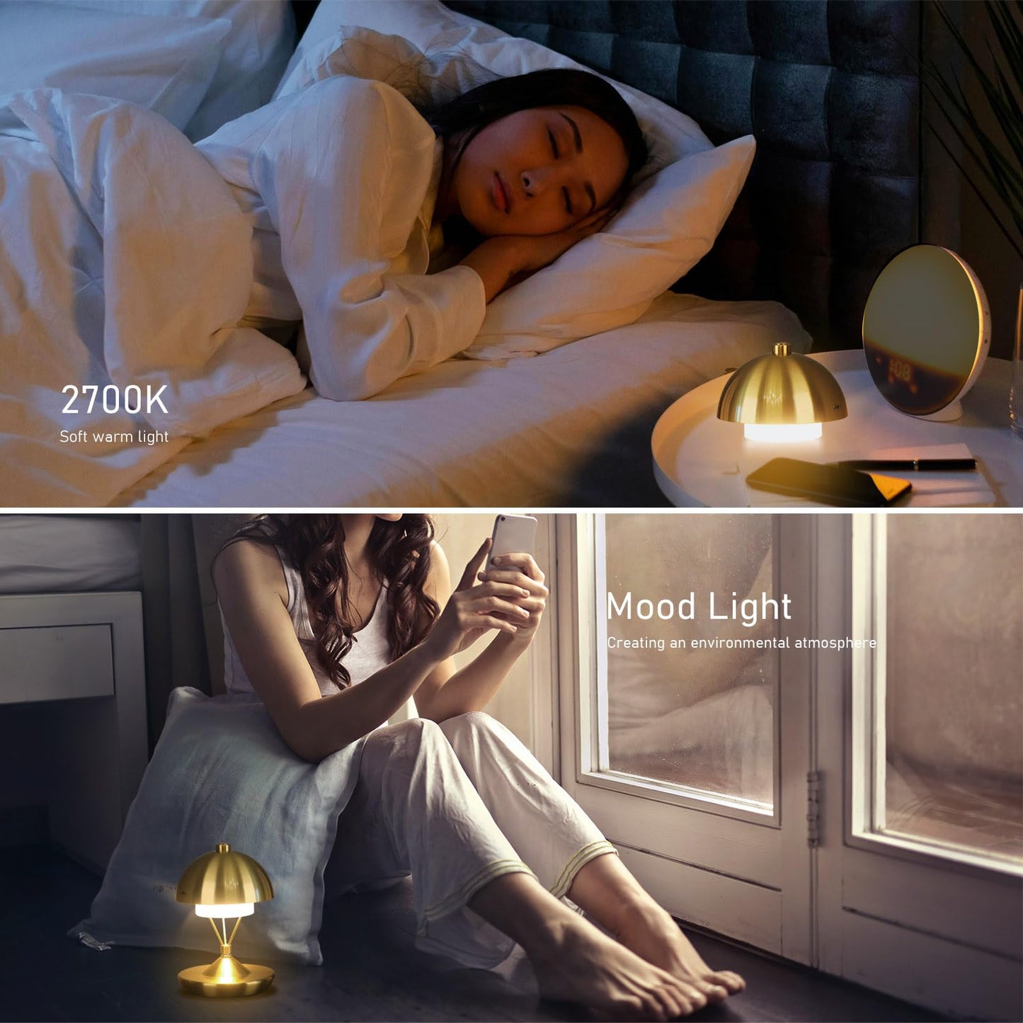 PSDSSHIIS Modern Table Lamp Cordless Portable Desk Lamp, 2700K Stepless Dimming Rechargeable Battery Operated LED Lights for Bedroom, USB-C Charging, Restaurant/Bar/Night Light/Gifts (Antique Brass)