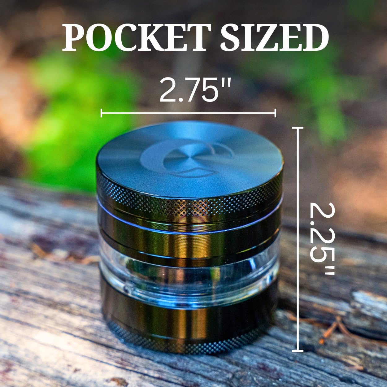 Cinder Brands - Clear Cut 4 Piece Herb Grinder – 2.75" Manual Dry Herb Grinder, Spice Mill with Transparent Storage Chamber & Diamond-Sharp Teeth, Aluminum Alloy, Portable, Easy-Clean Design