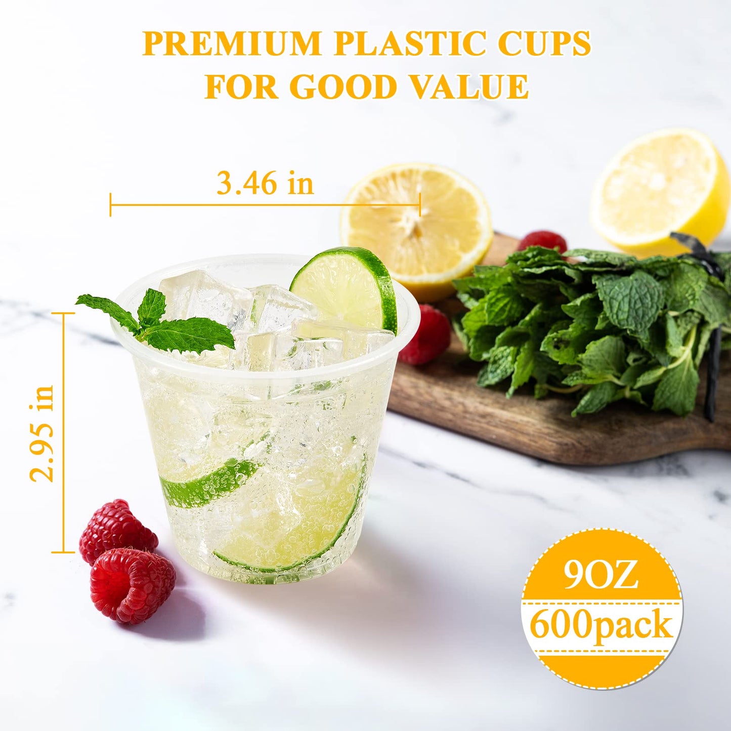 Lilymicky 600 Pack 9 oz Disposable Clear Plastic Cups, 9 Ounce Party Cups for Cocktail, Parties, Picnics, and Events
