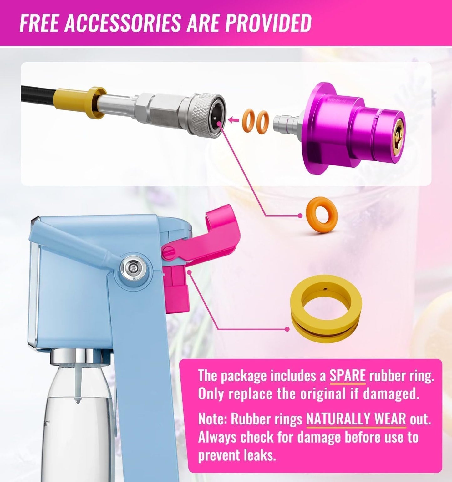 CALPOSE Soda Machine Co2 Adapter, Co2 Refill Quick Connect Adapter with CGA320 Connector, Soda Machine Connector with 60Inch High Pressure Hose Compatible for Terra, Duo, Art, Gaia, Soda Series