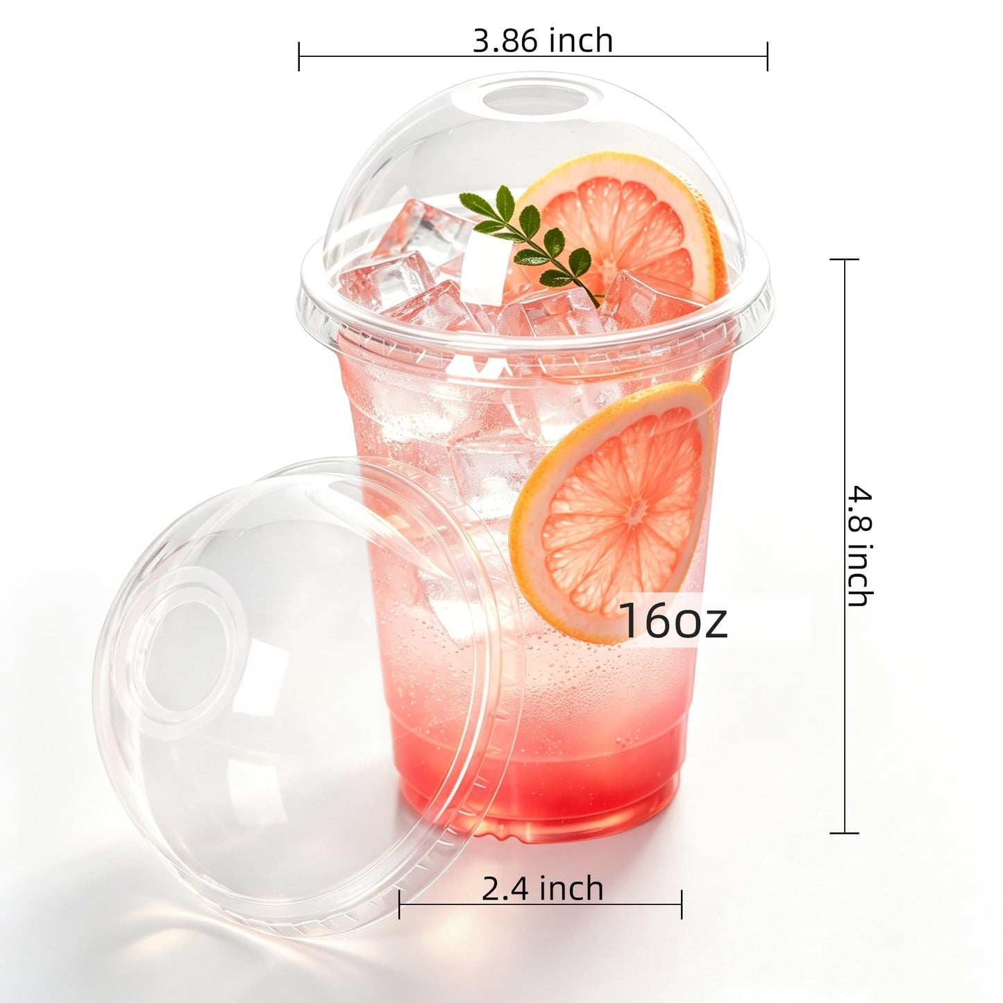 Lullaby 200Pack 16oz Clear Plastic Cups with Dome Lids, Disposable Smoothies Cups Suitable for Ice Cold Drinks Coffee Tea, Ideal for Parties, Holidays