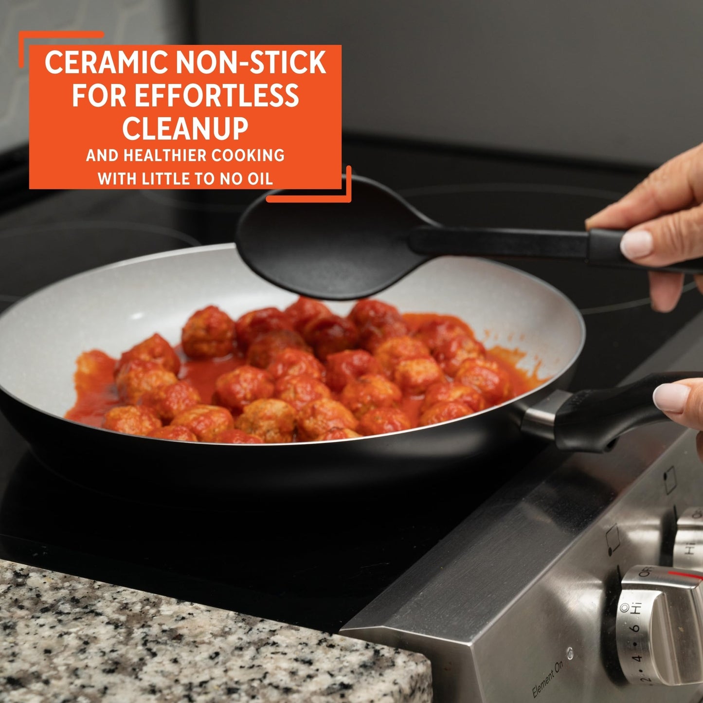 IMUSA 12" Premier Ceramic Nonstick Fry Pan with Cool Touch Handle, Matte Black