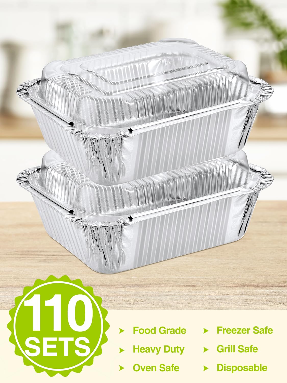 NEEBAKE 110 Pack 5x4 Disposable Small Aluminum Pans with Dome Lids - 1lb-Mini-Aluminum-Foil-Pans-Tin-Foil-Takeout-Trays-Food-To-Go-Containers-for-Meal-Prep-Cooking-Roasting-Heating-Baking