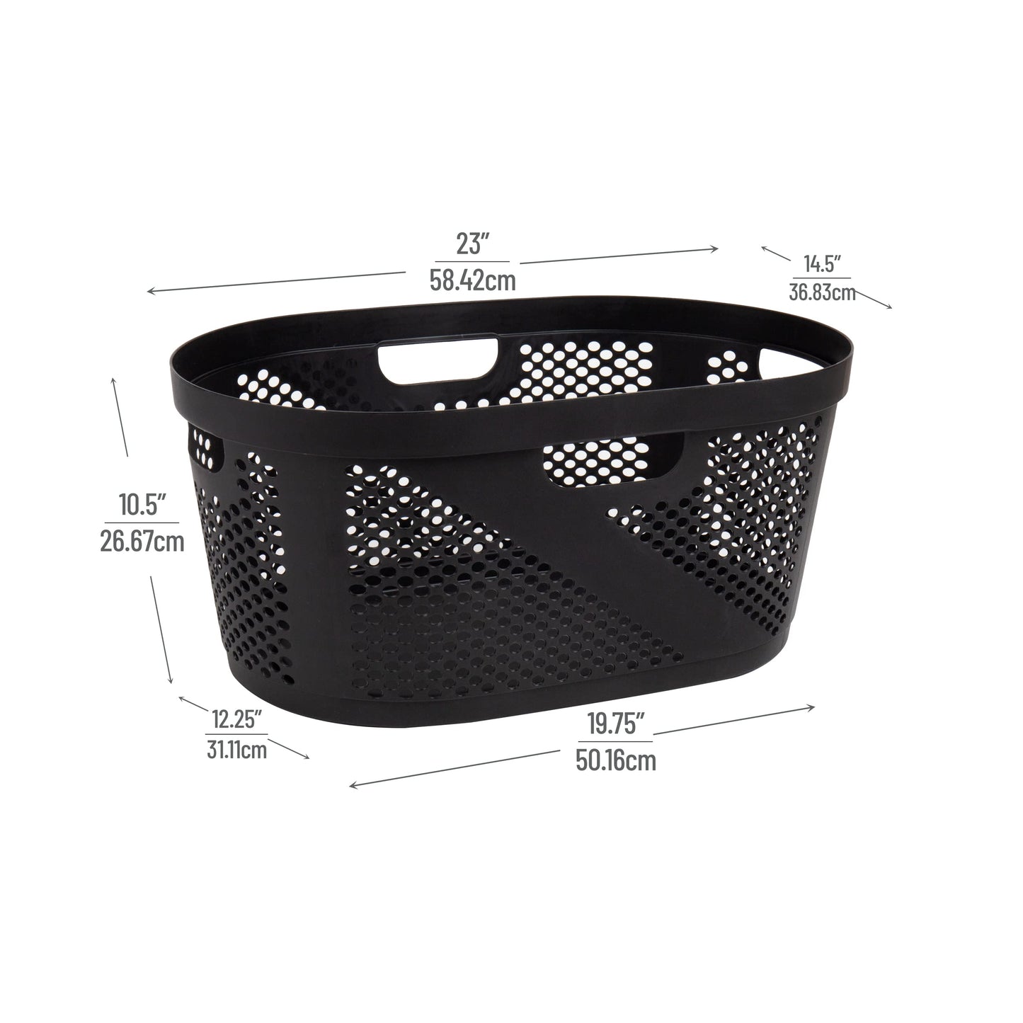 Mind Reader 40L Ventilated Laundry Baskets, Lightweight Clothes Hamper with Cutout Handles for Bathrooms and Closets, Plastic, Set of 2, Black