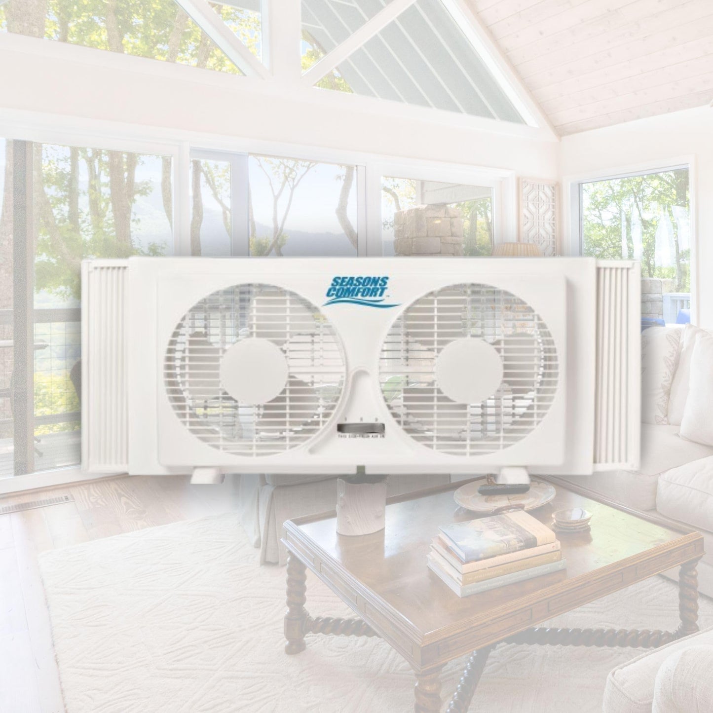 Seasons Comfort Twin Window Fan, Reversible Airflow Control, 9 Inch, 2 Speeds, Expandable, Exhaust, Dual Fan - Ideal for Home, Kitchen, Bedroom & Office