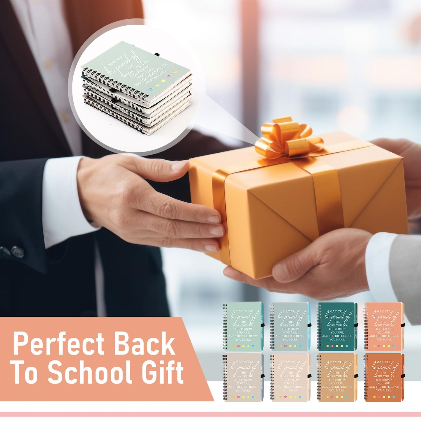 Resurhang 48 Pcs/24 Set End of The Year Teacher Appreciation Gifts Graduation Gift A6 Spiral Notebook with Ballpoint Pen Inspirational Journal for Staff Cna Week Gift(Light Color,May You)