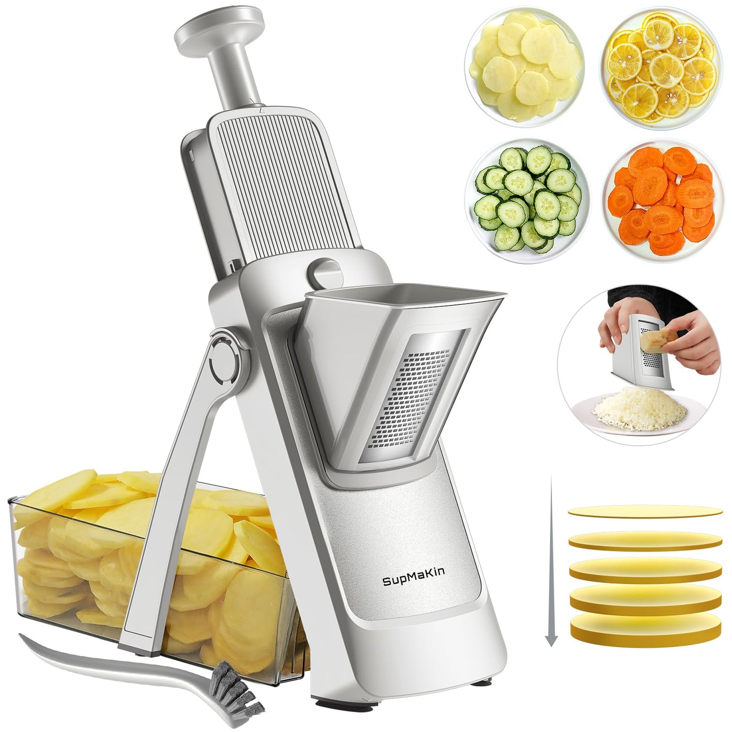 SupMaKin Upgrade Larger Safe Mandoline Slicer with Cheese Grater Potato Slicer for Chips, Vegetable & Food Cutter,Thickness Adjustable 0.1-8 mm, Kitchen Faster Slice (Only Slicer)