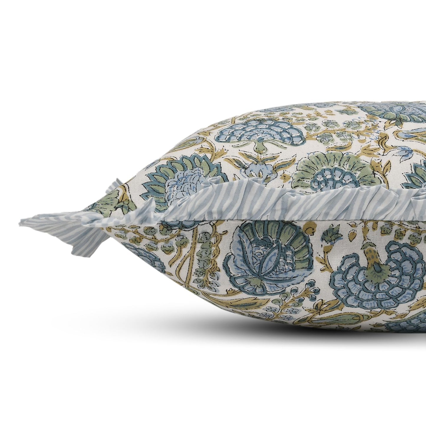 Ridhi Block Print Asparagus Green Throw Pillow Cover 20" x 20" (Pack of 2) Decorative Cushion Covers with Ruffle for Couch, Sofa, Bed, Living Room, Home Decor Gift for Spring, Easter, Valentine