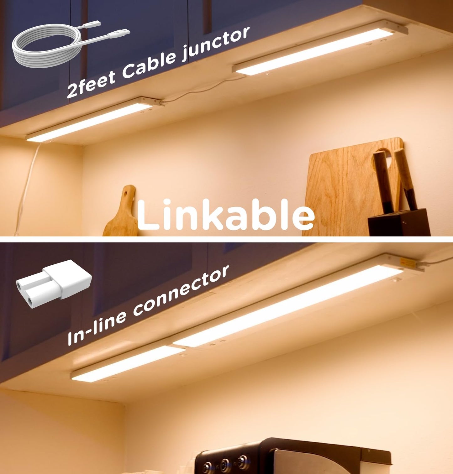 Tonlesm 24 Inch Under Cabinet Lighting Plug in, 14W 120V 3 Color 3000K/4000K/5000K, 3 Brightness, Super Bright, Ultra Thin Under Counter Lights for Kitchen, Linkable LED Cabinet Light, White