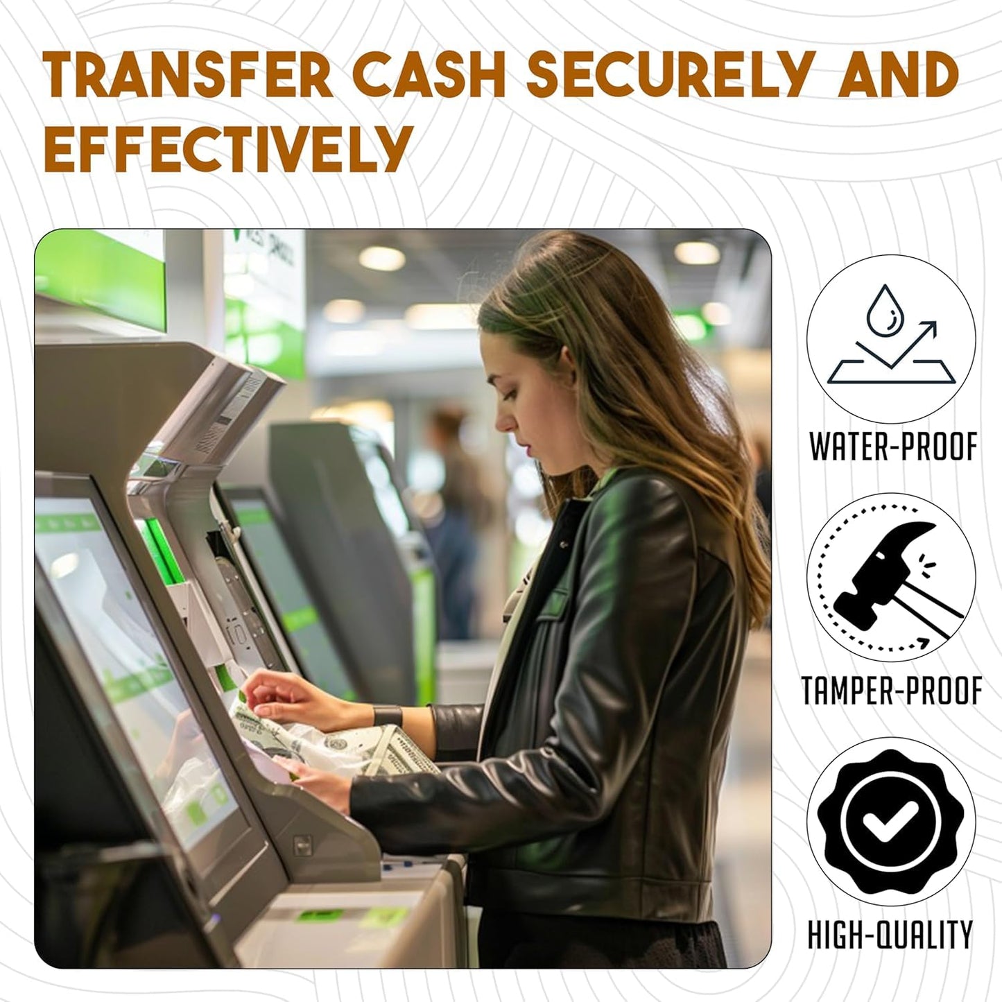 200 Pack TAGAD Bank Deposit Bags for Cash Handling & Cheque Deposit 9 x 12” | Tamper Evident with Tear-Off Receipt and Sequential Barcodes | Secure Money Bags for Business & Personal Use