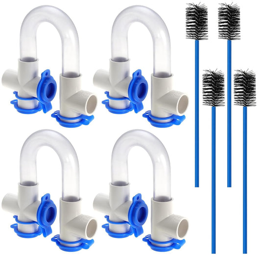 4Pack 3/4" Standard Condensate Trap with 19" Cleaning Brush PVC Transparent U Trap for HVAC Systems, Air Conditioner, Effectively Drains Condensate