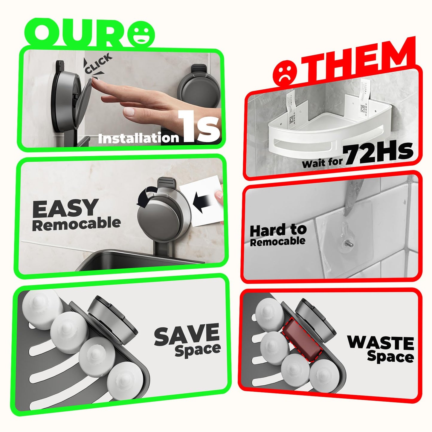 ONXE Corner Shower Caddy Suction Cup,Shower Shelves with Hooks,No Drilling Powerful Upgrade Suction Bathroom Corner Organizers and Storage,Removable Waterproof Rustproof Shower Shelf Bathroom Decor