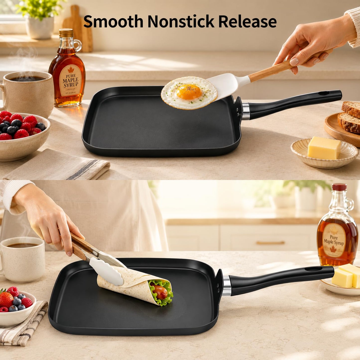 LECOOKING 10 Inch Square Griddle Pan, Nonstick Grill Pan for Cooking Eggs, Omelettes, and More, Griddle Cookware, PFOA Free