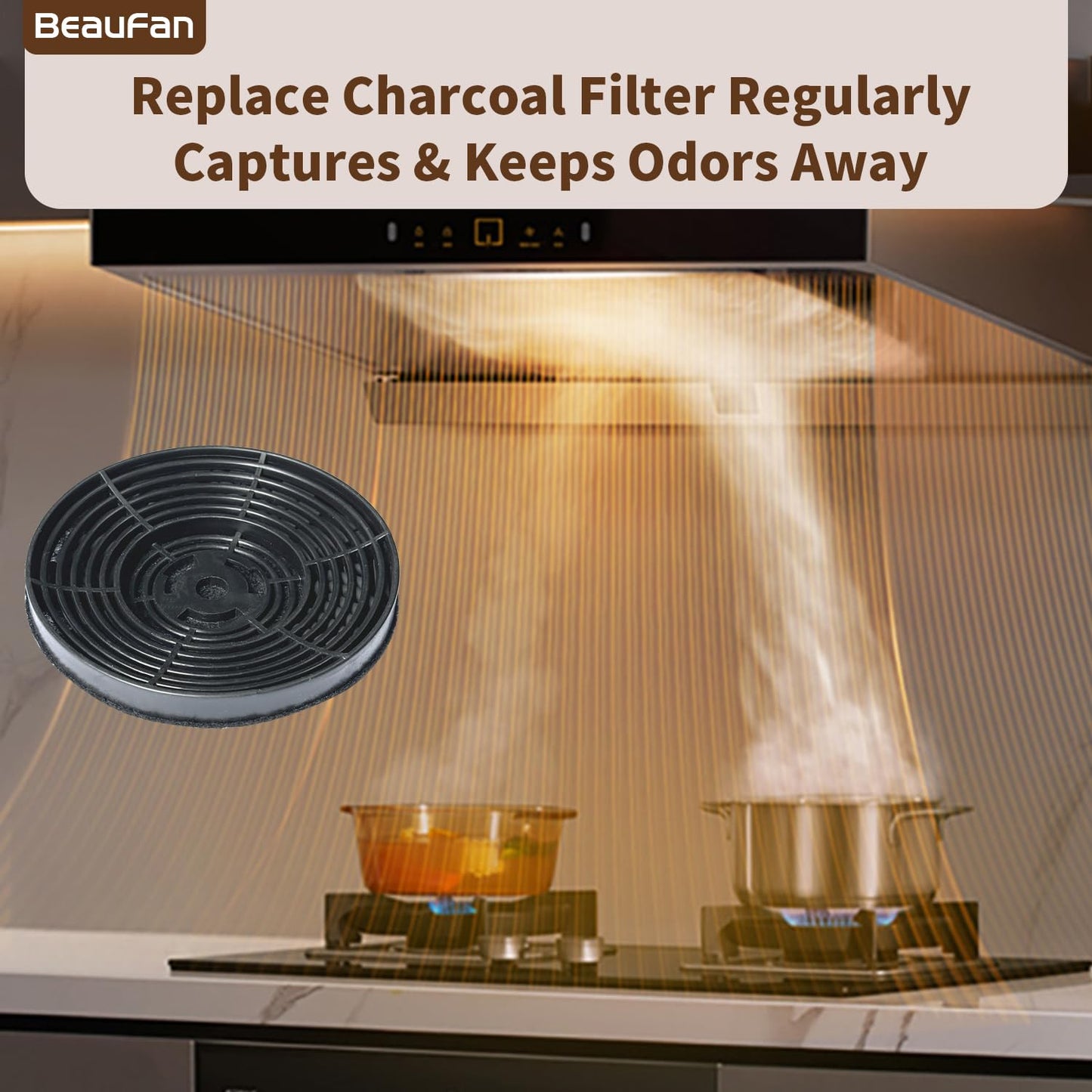Beaufan Set of 4 Carbon Charcoal Filters Replacement for Winflo 30" Convertible Stainless Steel/Tempered Glass Wall Mount Range Hood Compare to Part #WRHF003S2