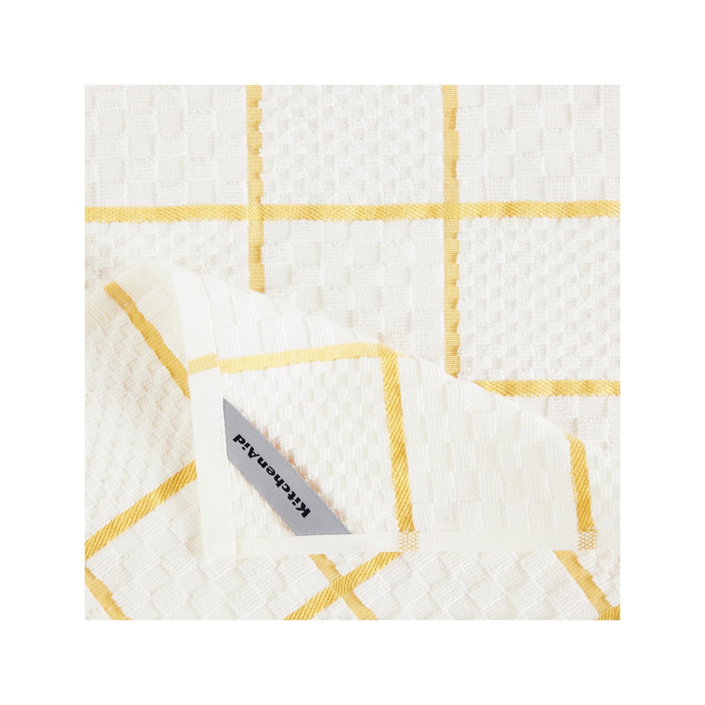 KITCHENAID Quilted Cotton Terry Cloth Oven Mitt, Pot Holder, Kitchen Towel 4-Pack Set, Heat Resistant, Silicone Grip, 16"x26", 7"x13" & 7"x10", Butter Yellow