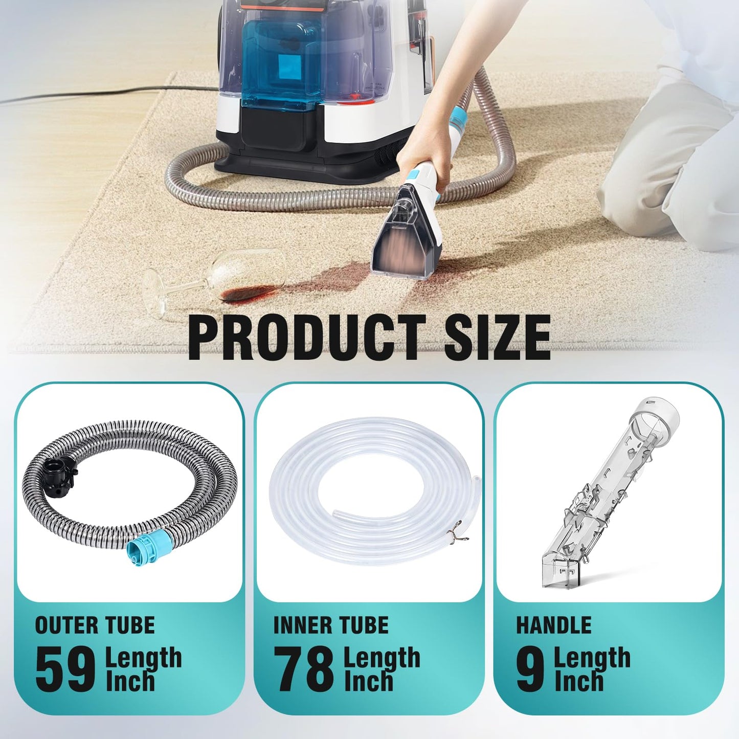 Vacuum Hose Replacement Parts Compatible with Shark StainStriker Portable Carpet Cleaner PX201, PX251, PX202, PX221, PX221BRN, PX202BRN, 59" Carpet Cleaner Hose Vacuum Parts & Handle Attachment
