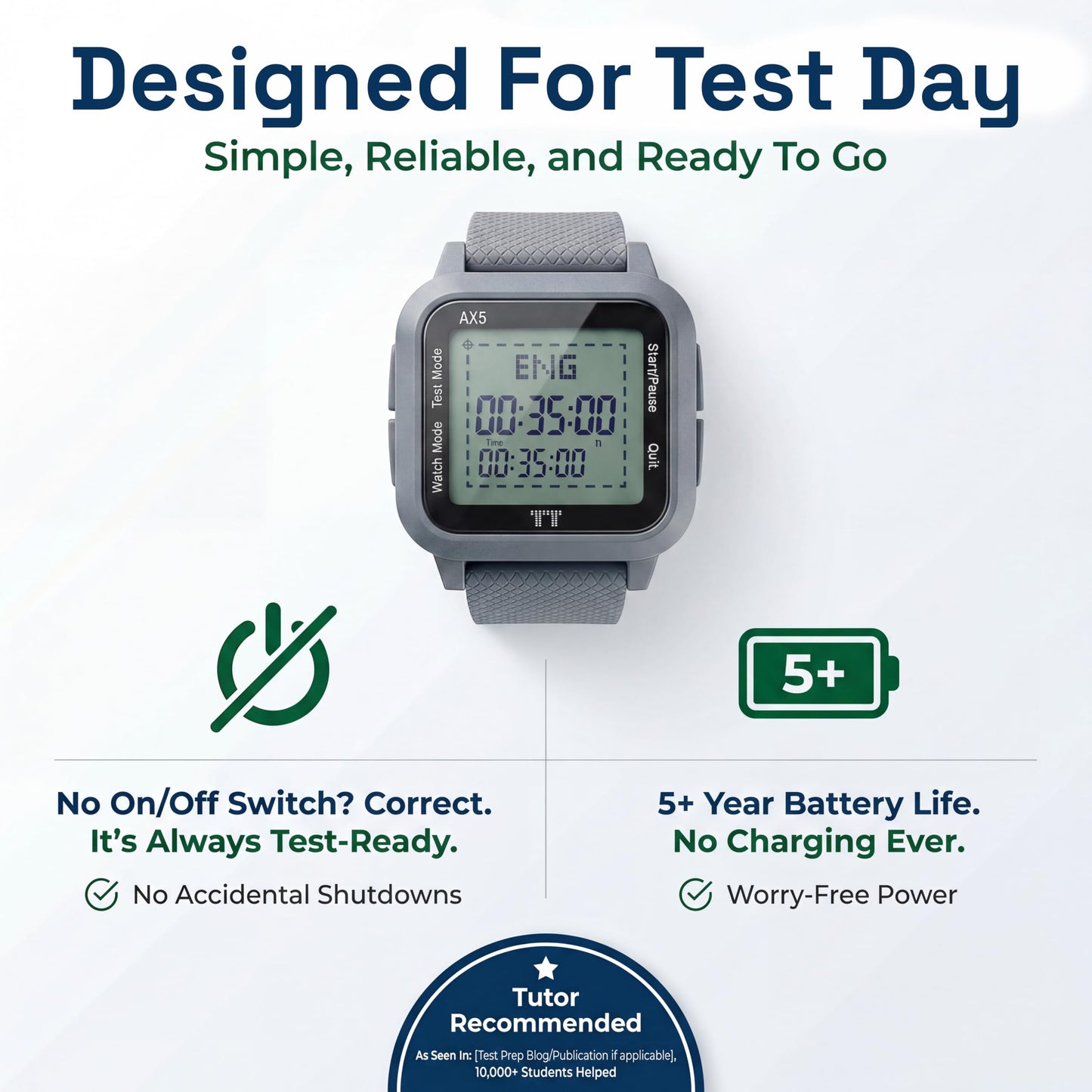 ACT Authorized Test Prep Pacing Watch | Easy-to-Use Silent Digital Wrist Watch, w/ Pre-Program Section for ACT & Marker to Monitor Elapsed Time (Standard + Extended Time) - Pair w/ ACT Prep Book Guide