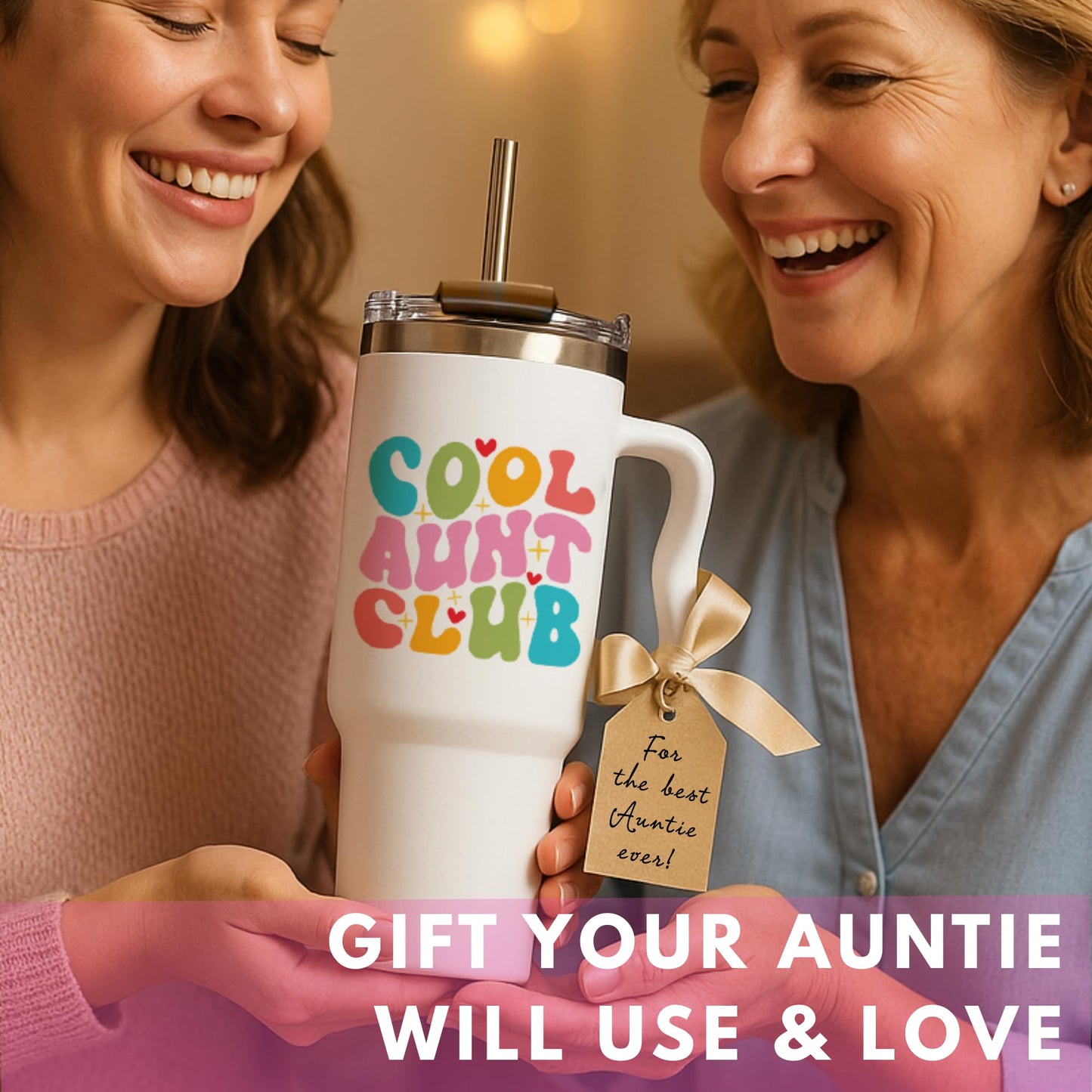 Cool Aunt Club Coffee Tumbler 40Oz, Best Aunt Gifts from Niece Nephew for Birthday, Mothers Day, Presents for First Time & Best Auntie Ever, New Aunty Cup with Handle Straw, Funny Drinking Mug Ideas