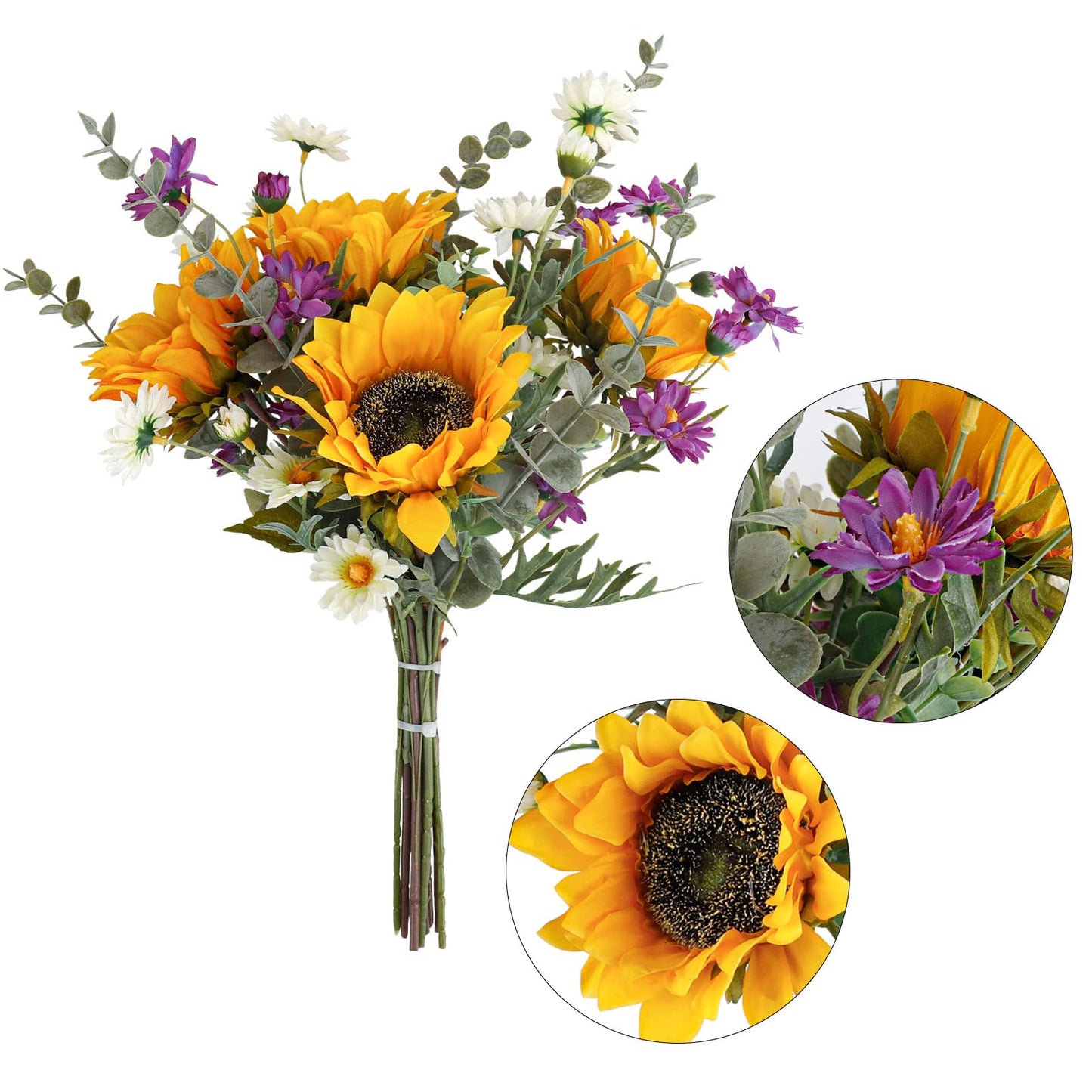 CEWOR Artificial Sunflowers Fake Cemetery Flowers for Grave Bouquet with Sunflowers for Bridal Bouquets Wedding Centerpieces Decor Party Table Gravesites Fall Floral Arrangements Home Decoration