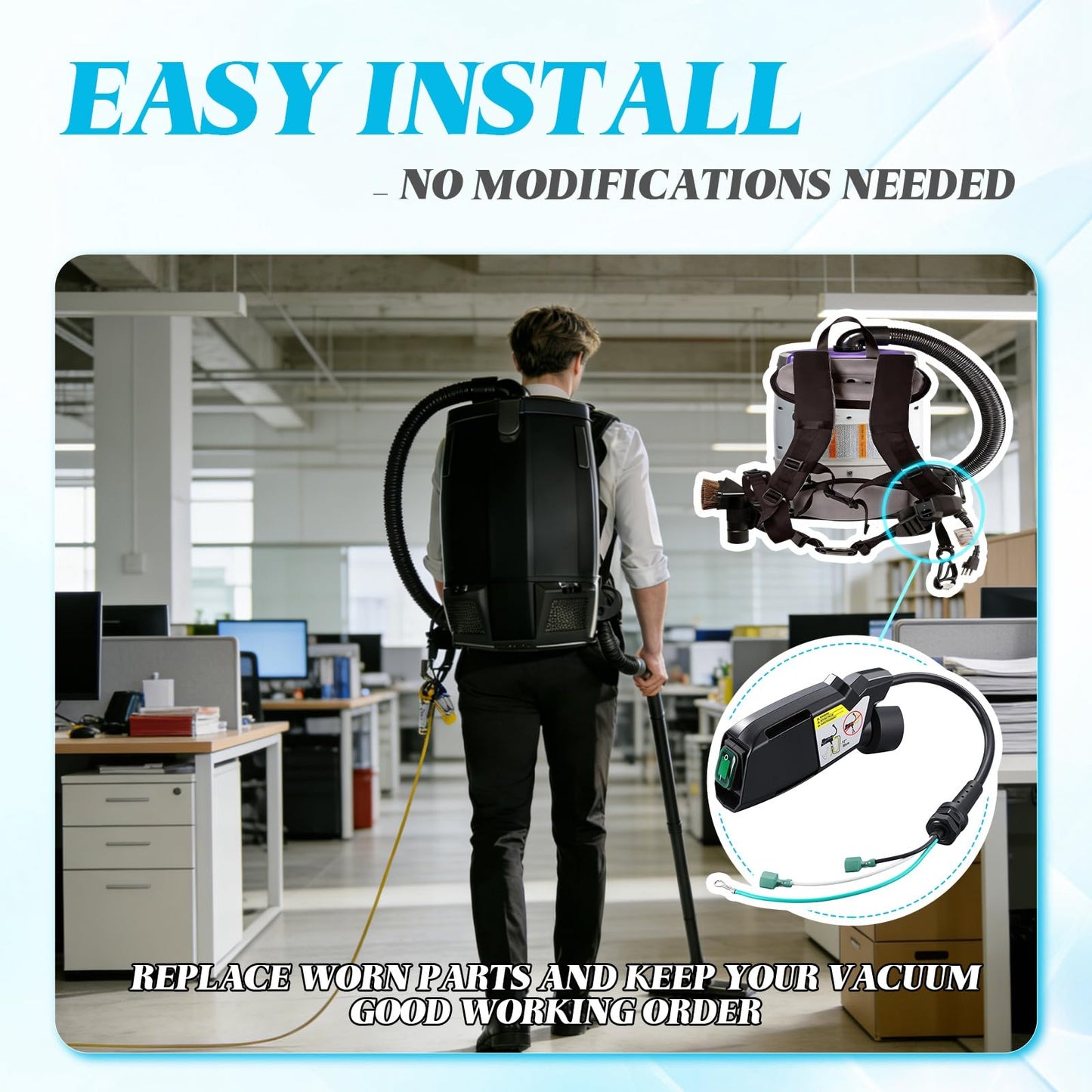 Tellegloww Vacuum Switch Box Full Assembly Replacement for Backpack Vacuums - Compatible with Proteam 836225 Supercoach Pro Models 6/10/pv Fs-6/107310 /107308 - Switch Cord & Power Cord Assembly