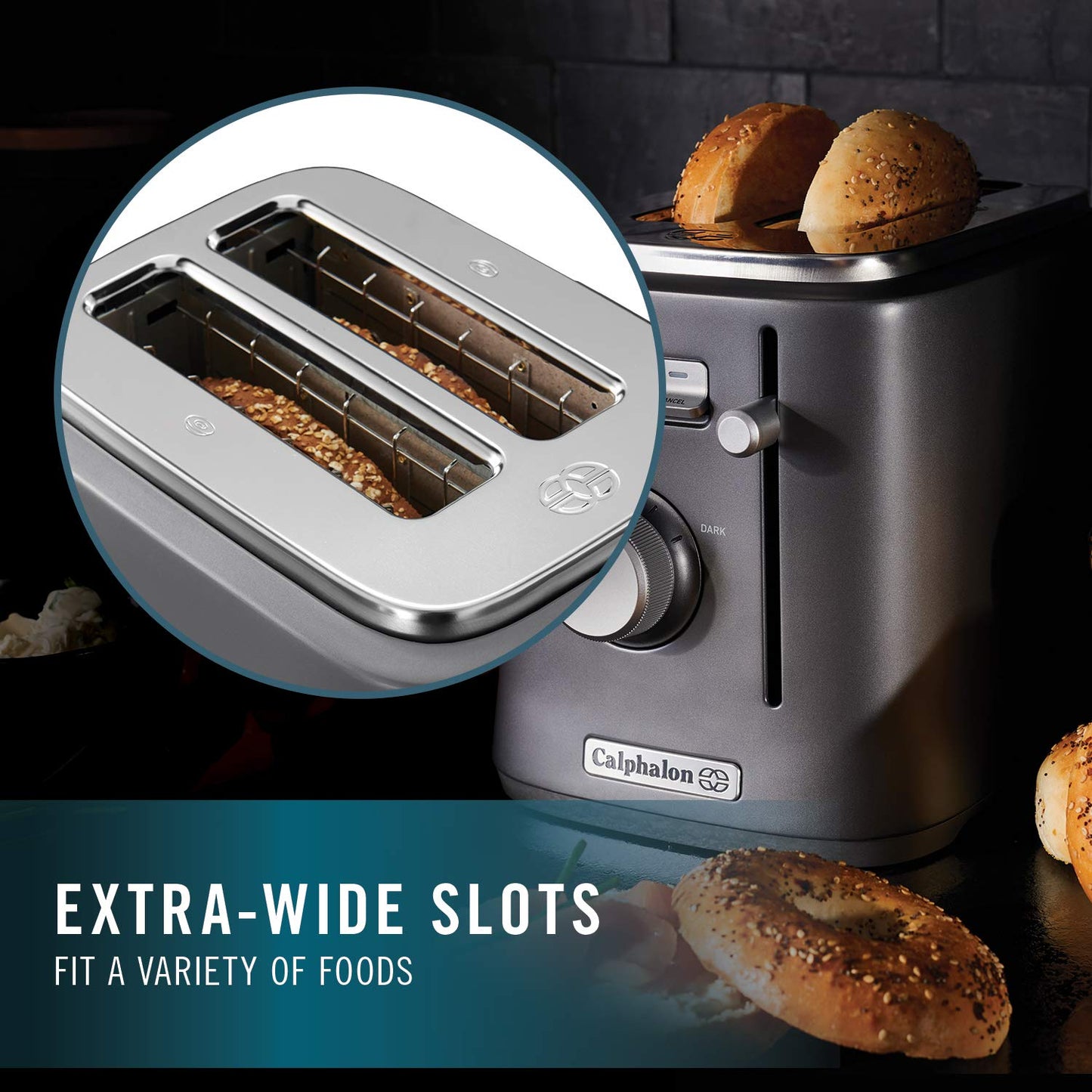 Calphalon 2-Slice Toaster, Precision Control with 6 Shade Settings and Extra Wide Slots, Stainless Steel