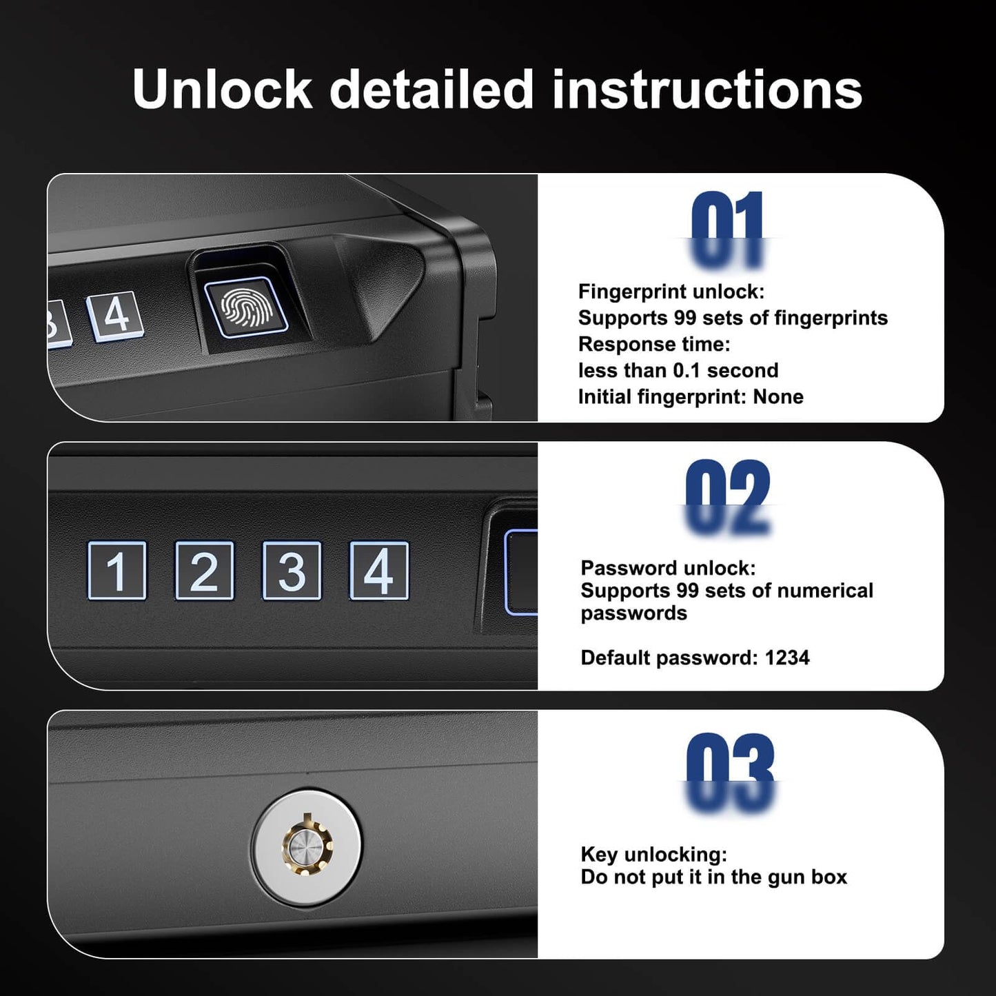 Biometric Quick Access Gun Safe for 2 9mm Pistols,3-Ways Unlock Fingerprint Digital PIN Key,Portable Handgun Safe with LCD Screen,Lock Box for Home Bedroom Bedside Nightstand and Car,JuJuSafeWin