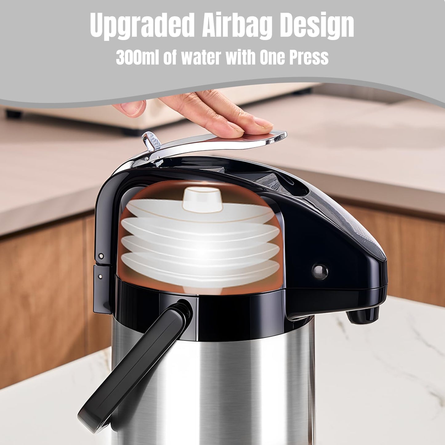 Ratrabas Upgraded Airpot Coffee Carafe with Double Pump - 84oz/2.5L Coffee Carafe for Keeping Hot, Beverage Dispenser for Hot/Cold Beverage (1, Stainless Steel Color)