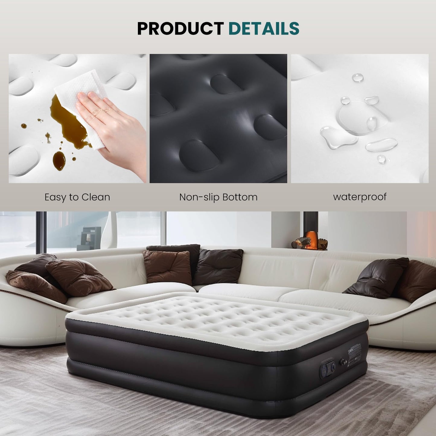 KMFurnila Queen Size Air Mattress with Built-in Pump, Inflatable Blow Up Mattress 18" Raised for Home, Camping & Guest, Portable Mattress 660 lbs Weight Capacity, Double Height & Non-Slip Bottom