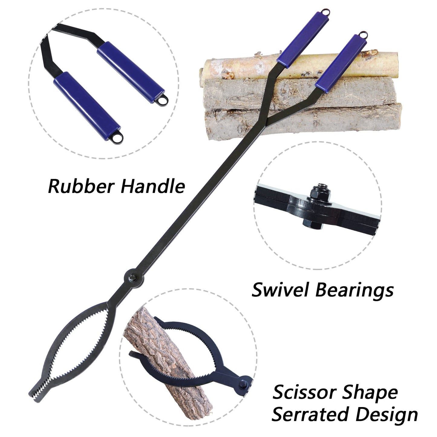 CKLT 40in Heavy Duty Fire Tongs Firewood Grabber Tool with Scissor Shape Serrated, Log Claw Tongs for Bonfire Campfire Fire Pit Outdoor Indoor Log Grabber Rustproof Safely Moves Firewood