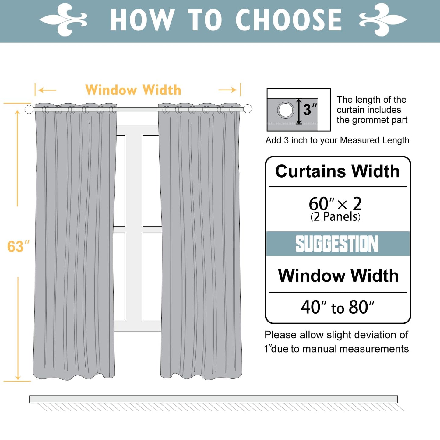ChrisDowa 100% Blackout Curtains 63 inch Long for Bedroom with Black Liner, Extra Wide 2 Thick Layers Total Blackout Thermal Insulated Grommet Window Curtains 2 Panels Set (Light Grey, 60 x 63 Inch)