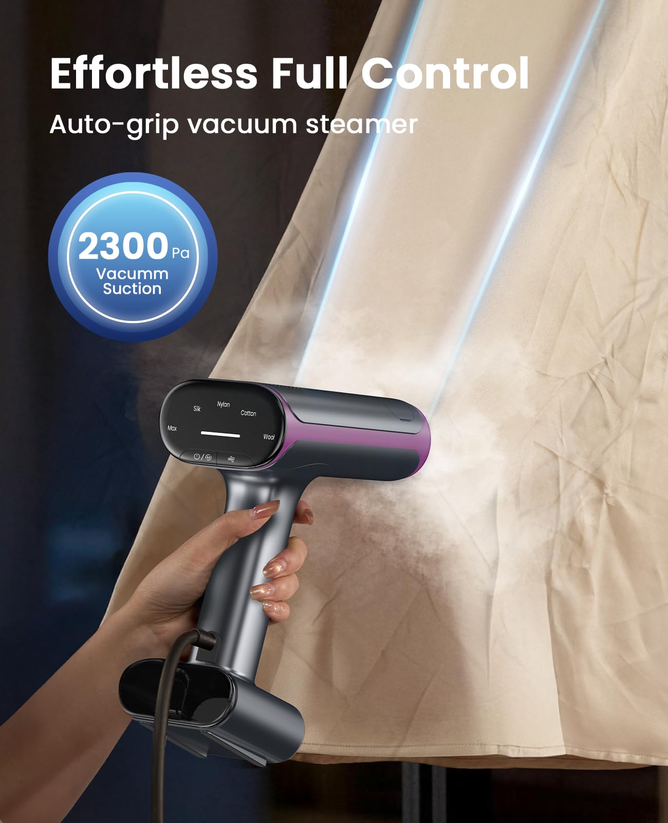 Jack & Rose Vacuum Steamer for Clothes,Stand & Handheld Home Clothes Steamer,2300Pa Suction Auto-Grip, 5 Fabric Modes & 3 Suction Levels,190ml Water Tank,for Shirts,Dresses & Suits (for 110-120V)