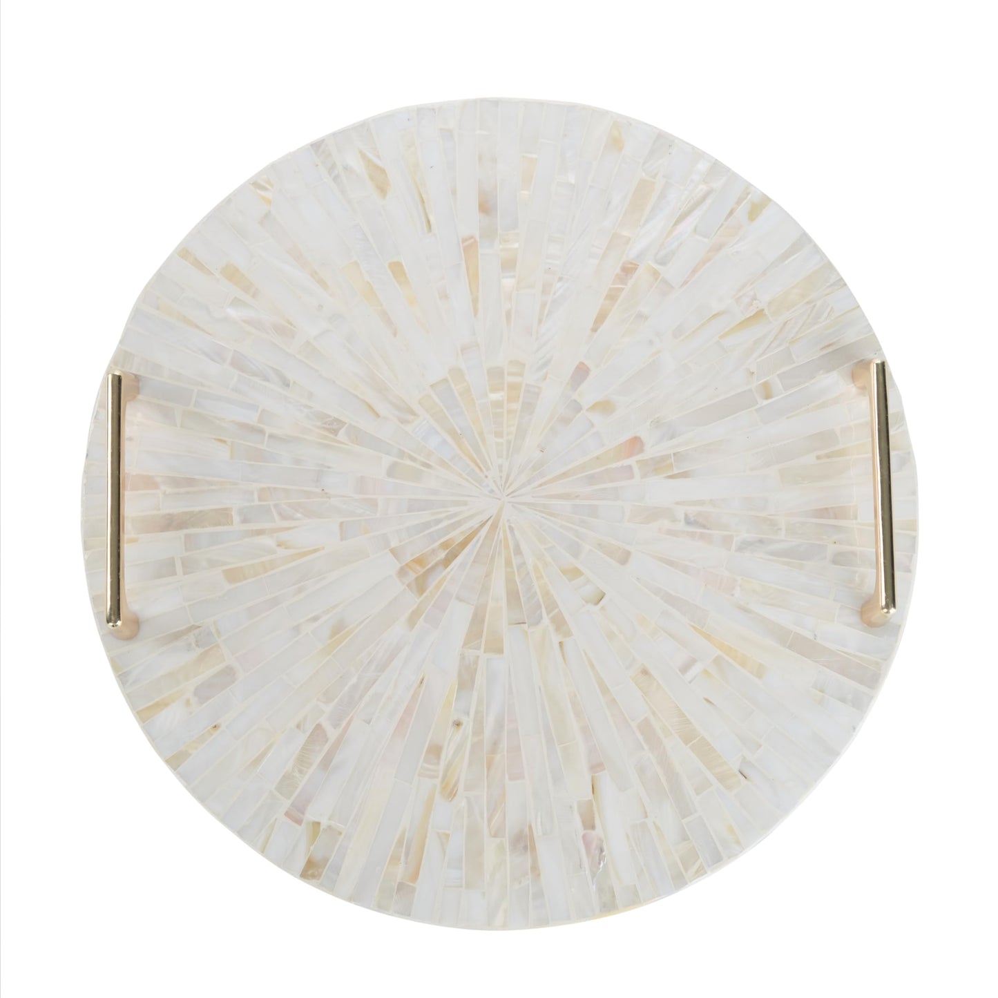 PEMAR Mother of Pearl Decorative Tray, 13"" Round with Gold Metal Handles, Vanity/Perfume/Trinket Tray, Catchall for Dresser, Bathroom, Vanity Table (White Sunlight), PM24-PM15