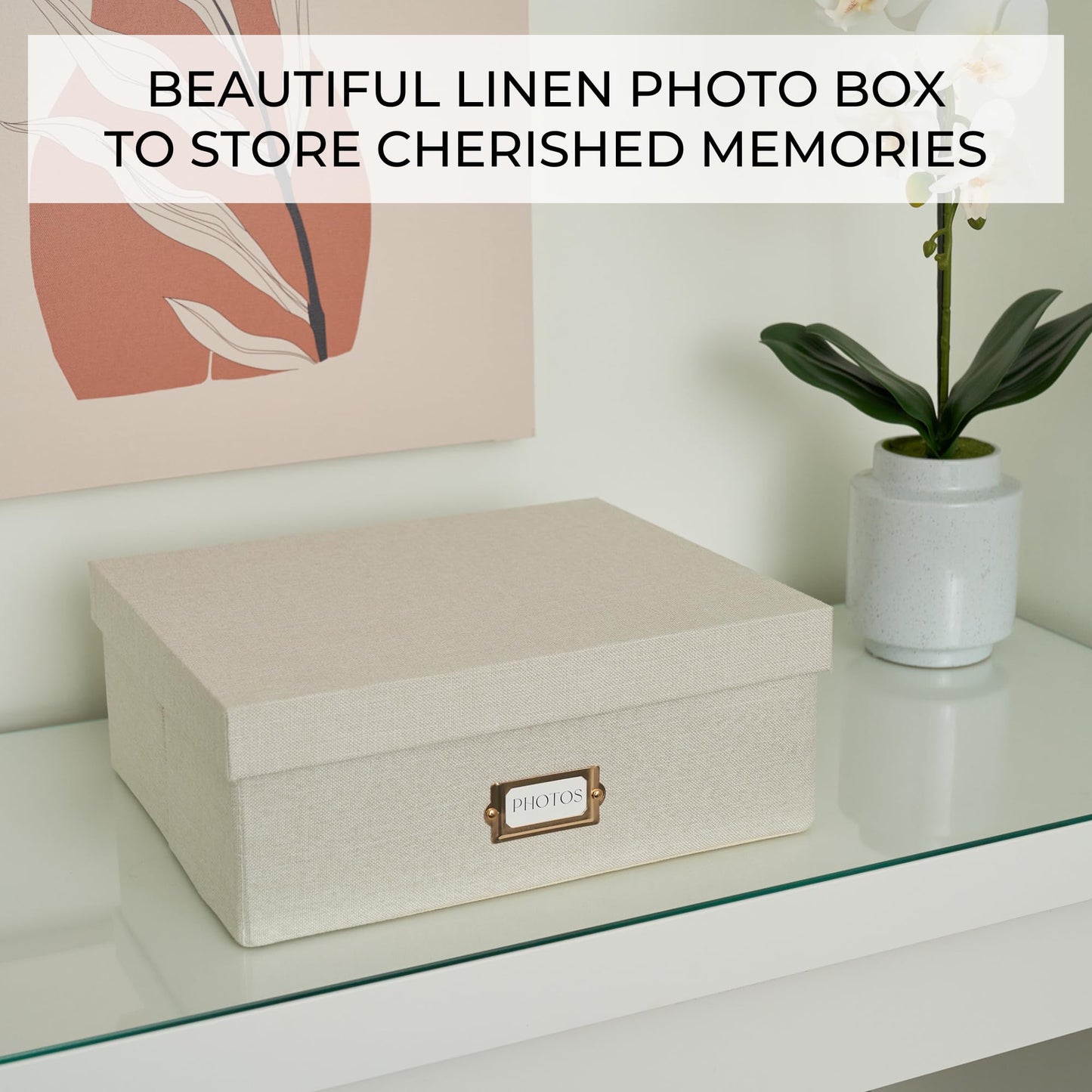 ZICOTO Decorative Photo Storage Box - Sturdy Linen Photo Organizer with Dividers is Perfect to Store up to 1700 Pictures and 4x6 Photos - Portable Scrapbook Storage Containers with Lid