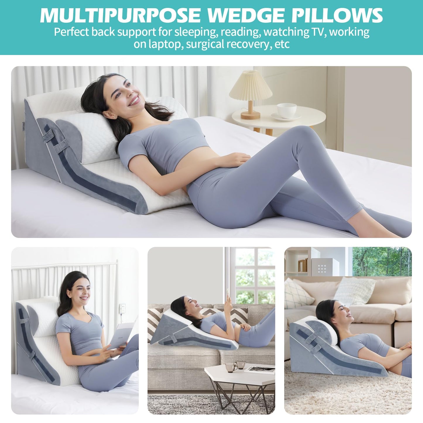 Wedge Pillow for Sleeping, Orthopedic Bed Wedge Pillow Set, 15-in-1 Adjustable Memory Foam Wedge Pillow Post Surgery, 9 &16 & 20 inch Height 3-in-1 Incline Pillows Wedges for Acid Reflux/Snoring