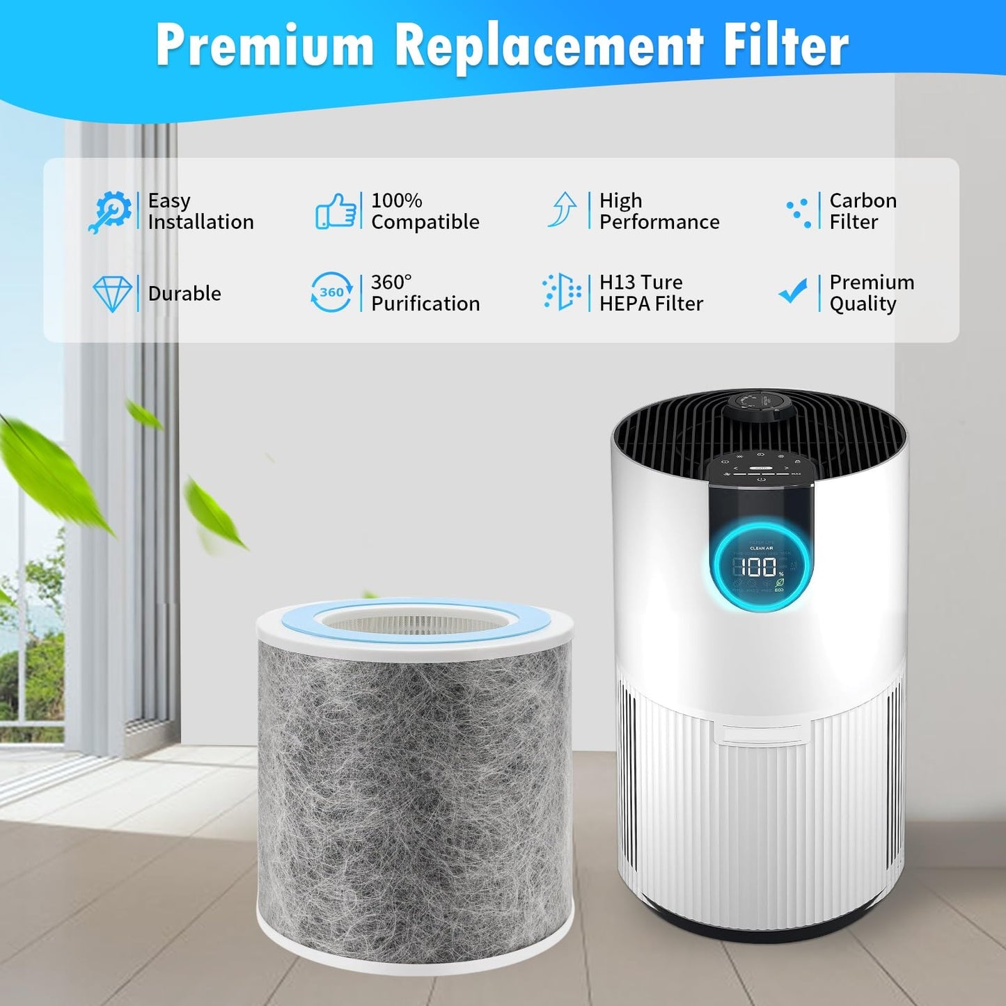 DerBlue 2pack HP100 HP102 HP152 Replacement Filter Compatible with Shark Air Purifier HP100,HP102,HP130,HP132 and HC450, HC451, HC452, HC455,Compare Part #HE1FKPET, HE1FKBAS Filter