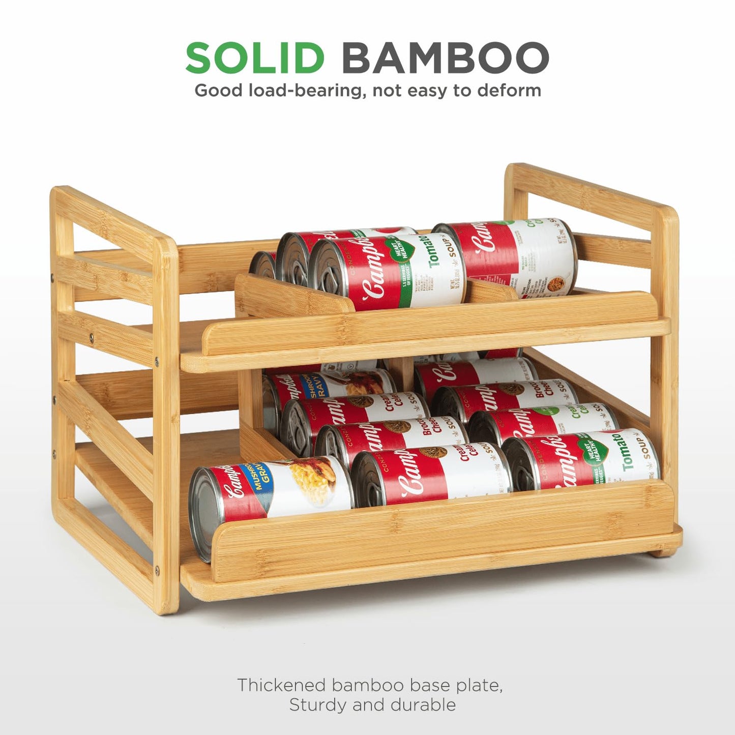 Aclema Bamboo Rolling Can Organizer for Pantry, Stackable 2 Tier Canned Food Organizer Rack for Storage, Kitchen Cabinet, Can Holders Dispensers for Pantry Up To 27 Cans