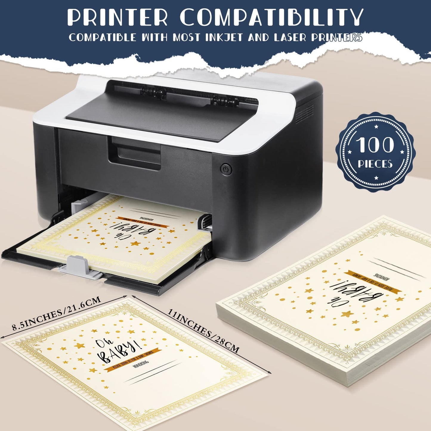 Fainne 100 Sets Black Certificate Paper Kit Single Sided Awards Holder with Foil Border for 8.5 X11 Certificate Covers Foil Award Seals Stickers Diploma Covers