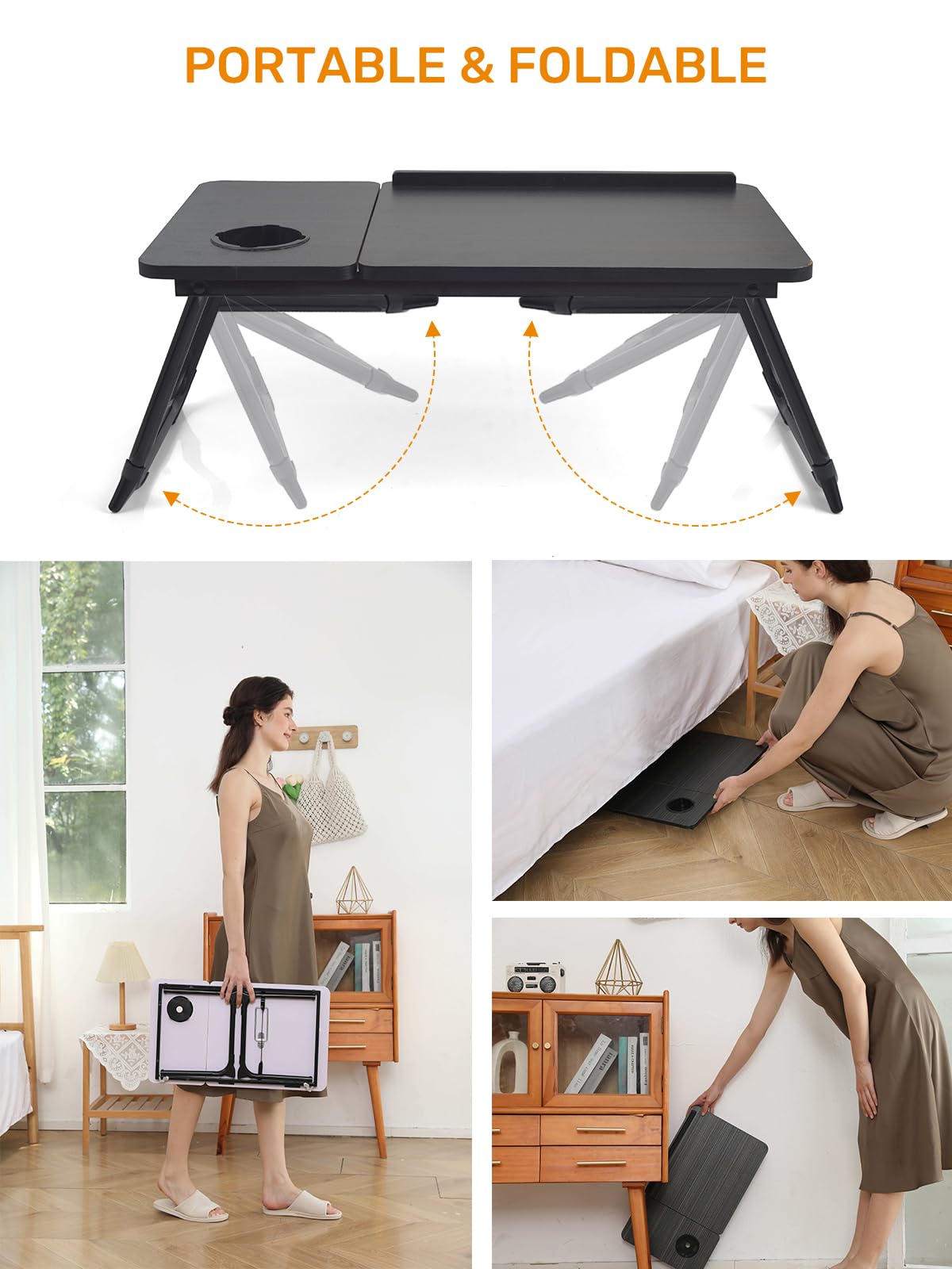 Lap Desk for Couch/Sofa/Floor, 5-Angle Adjustable Bed Desk with Foldable Legs &Cup Holder, Light Weight Bed Tray Table for Writing/Eating/Reading, Portable Laptop Stand for Adults, Kids