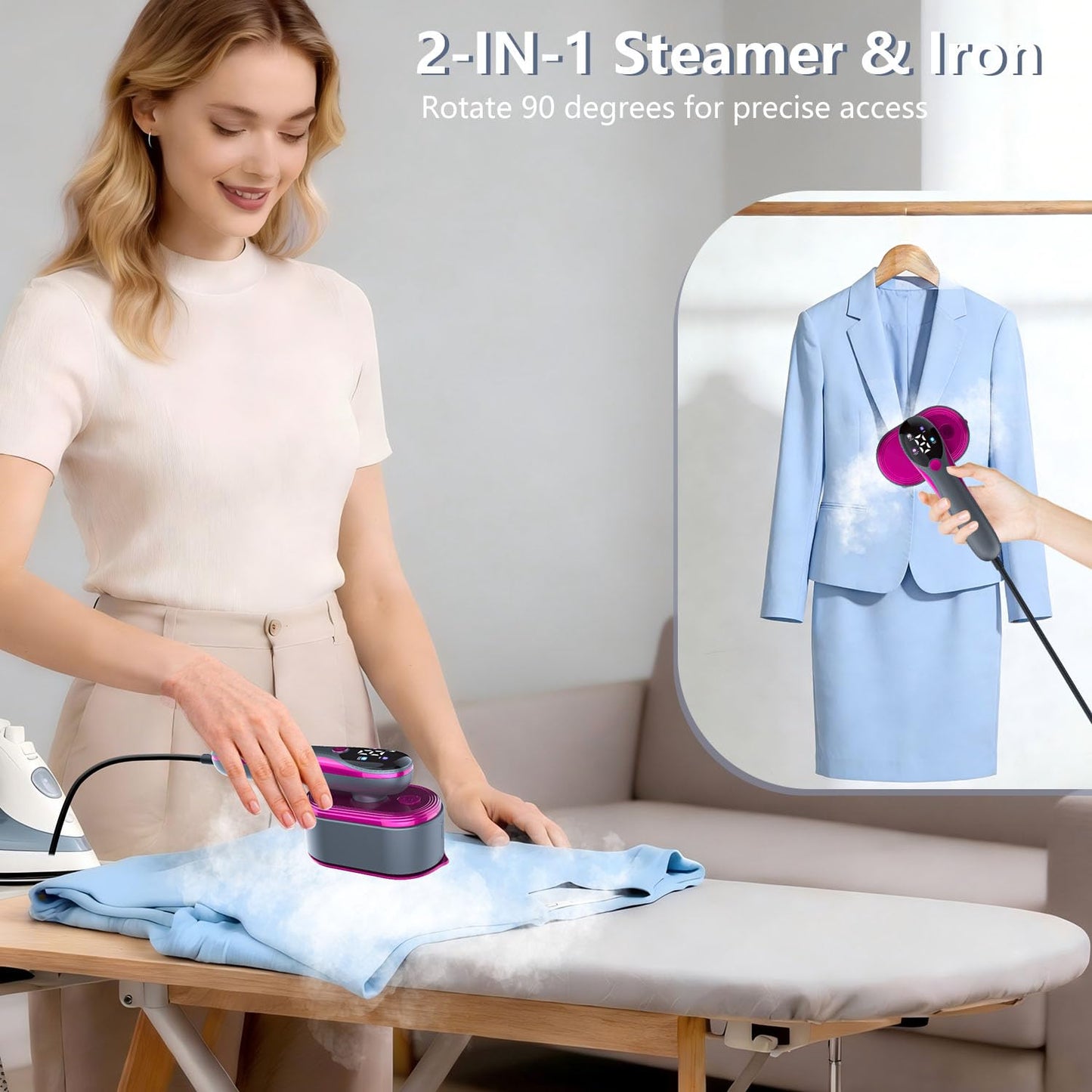 Travel Steamer for Clothes: 1200W Portable Handheld Travel Steamer with LED Display, 10S Fast Heating, 110ml Big Capacity, 2-in-1 Garment Mini Steamer Iron for Travel, Business, Home 110-120V