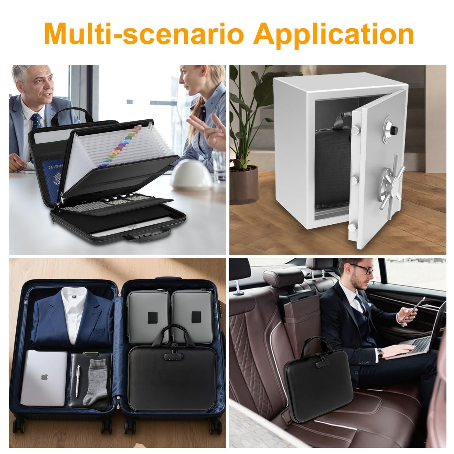 Fireproof Document Box with Lock, Portable Hard-Shell Case Fireproof File Box for Documents, Waterproof File Bag Organizer for Important Documents/Certificates/Laptop/for Home or Travel