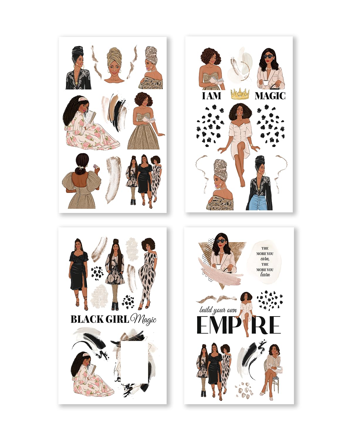 Rongrong Black Girl Magic Planner Stickers Book Volume 2 for Planners, Calendars, Journals, Vision Boards and Projects – Premium Quality, Hand Drawn – Scrapbook Accessories - 24 Pages