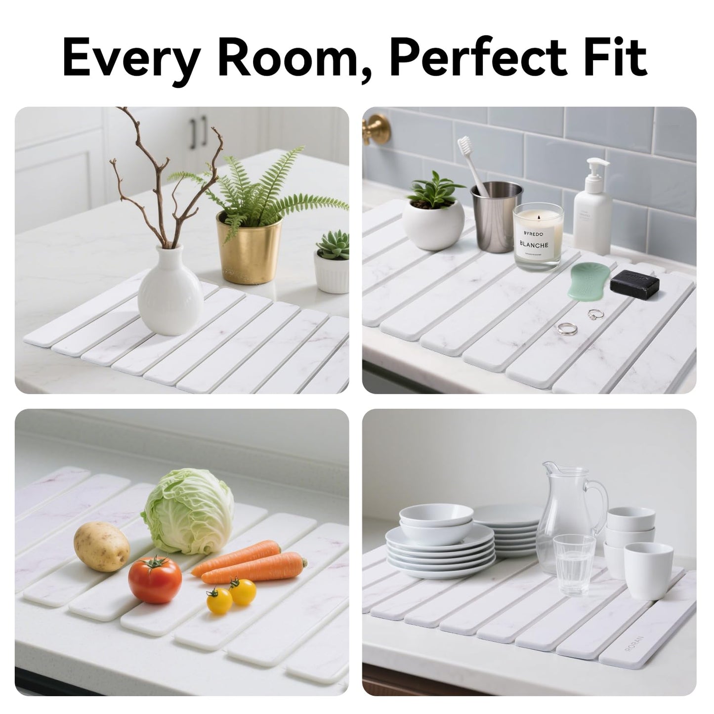Stone Drying Mat for Kitchen Counter, 24"(L)×16"(W), Drying Matt Kitchen Counter, Stone Dish Drying Mat, Foldable Diatomaceous Earth Mat