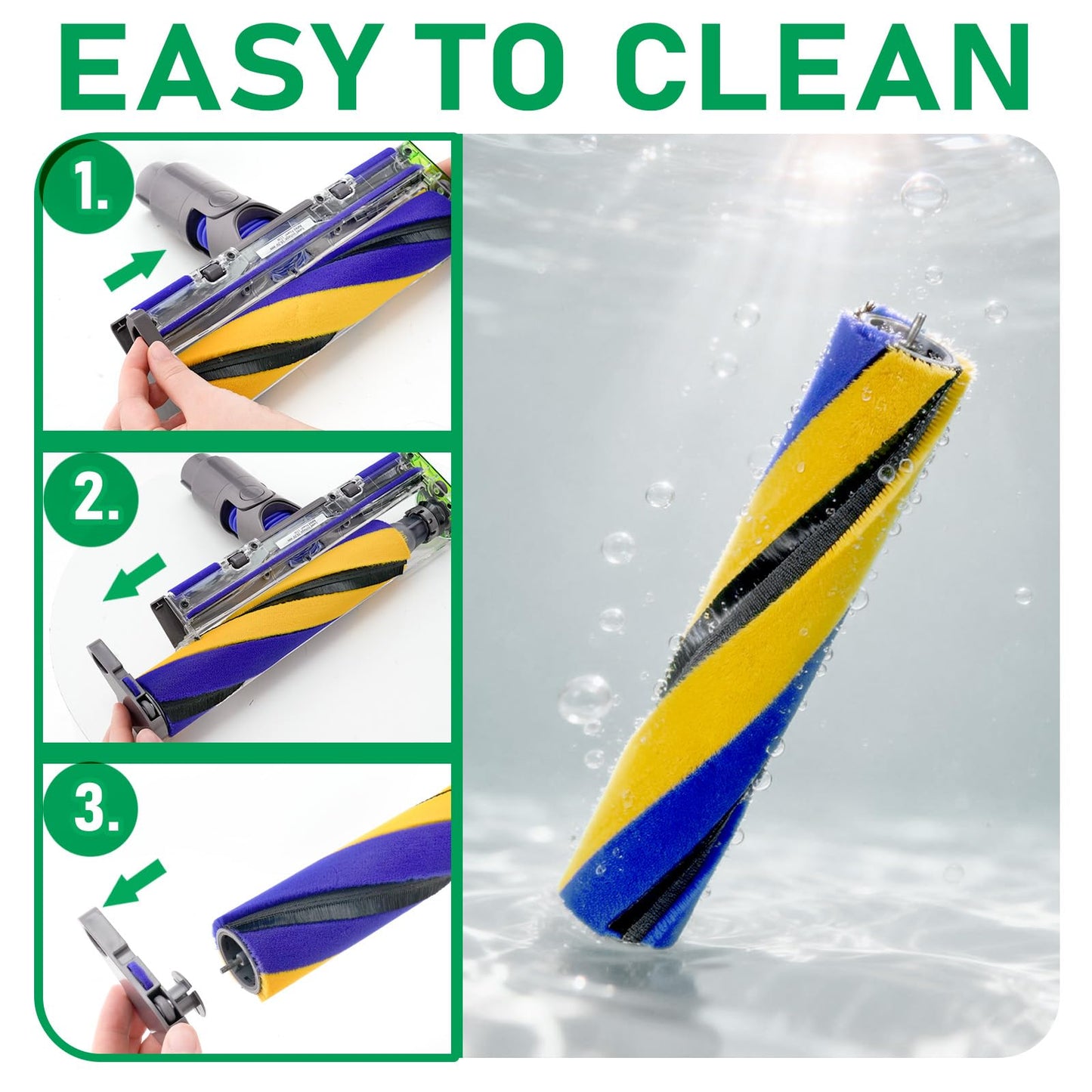 Klypticfit Soft Roller Cleaner Head Replacement Compatible with Dyson V8 V10 V15 Cordless Vacuums, Fluffy Hard Floor Brush Attachment with Green LED Optic Light & Trigger Lock