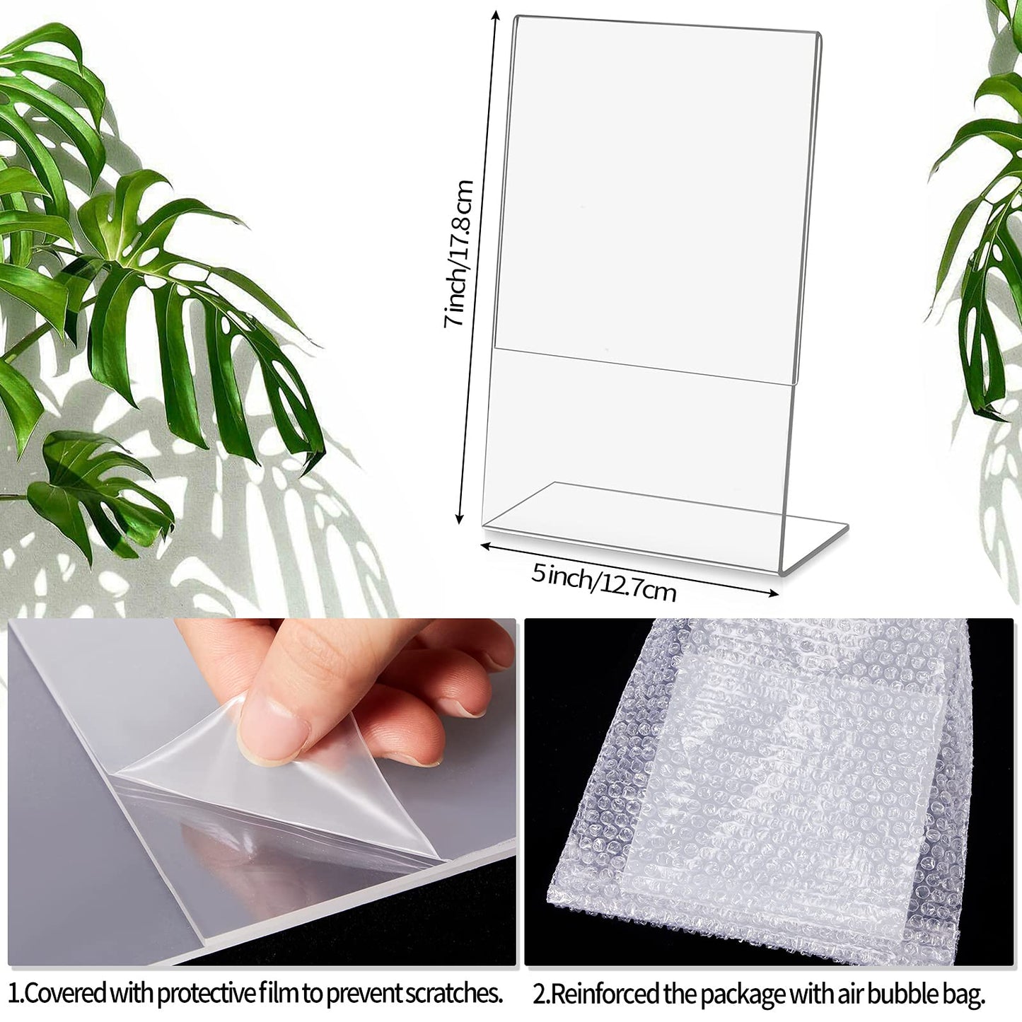 Yalikop 24 Pack Acrylic Sign Holder Slant Back Plastic Paper Display Stand Clear Table Top Sign Holders for Office Home Store Restaurant(5 x 7 Inch)