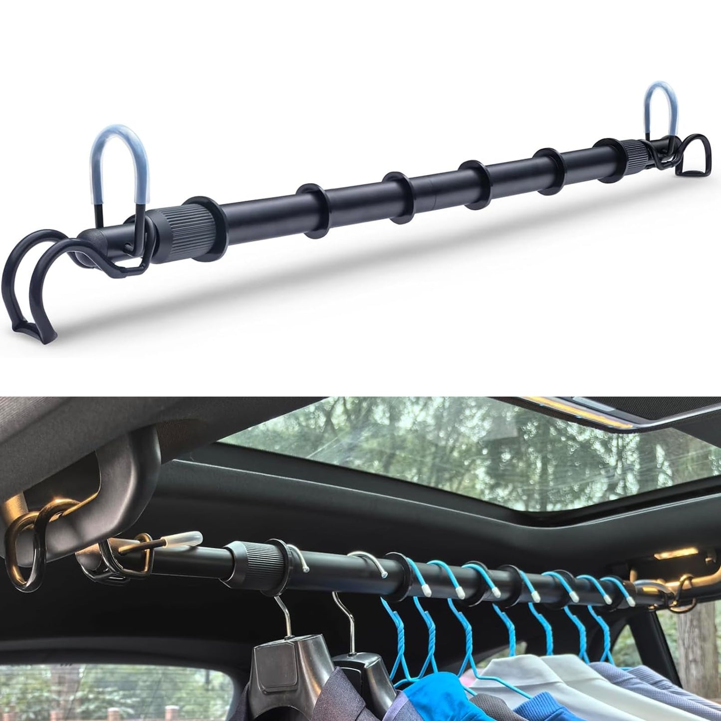 Heavy Duty Telescopic Car Clothes Hanger Bar - Adjustable 30''-66'' Garment Rack Travel Closet Hanging Rod for Vehicle Truck SUV RVs Extendable Metal Pole for Automobile Clothing Organizers & Storage
