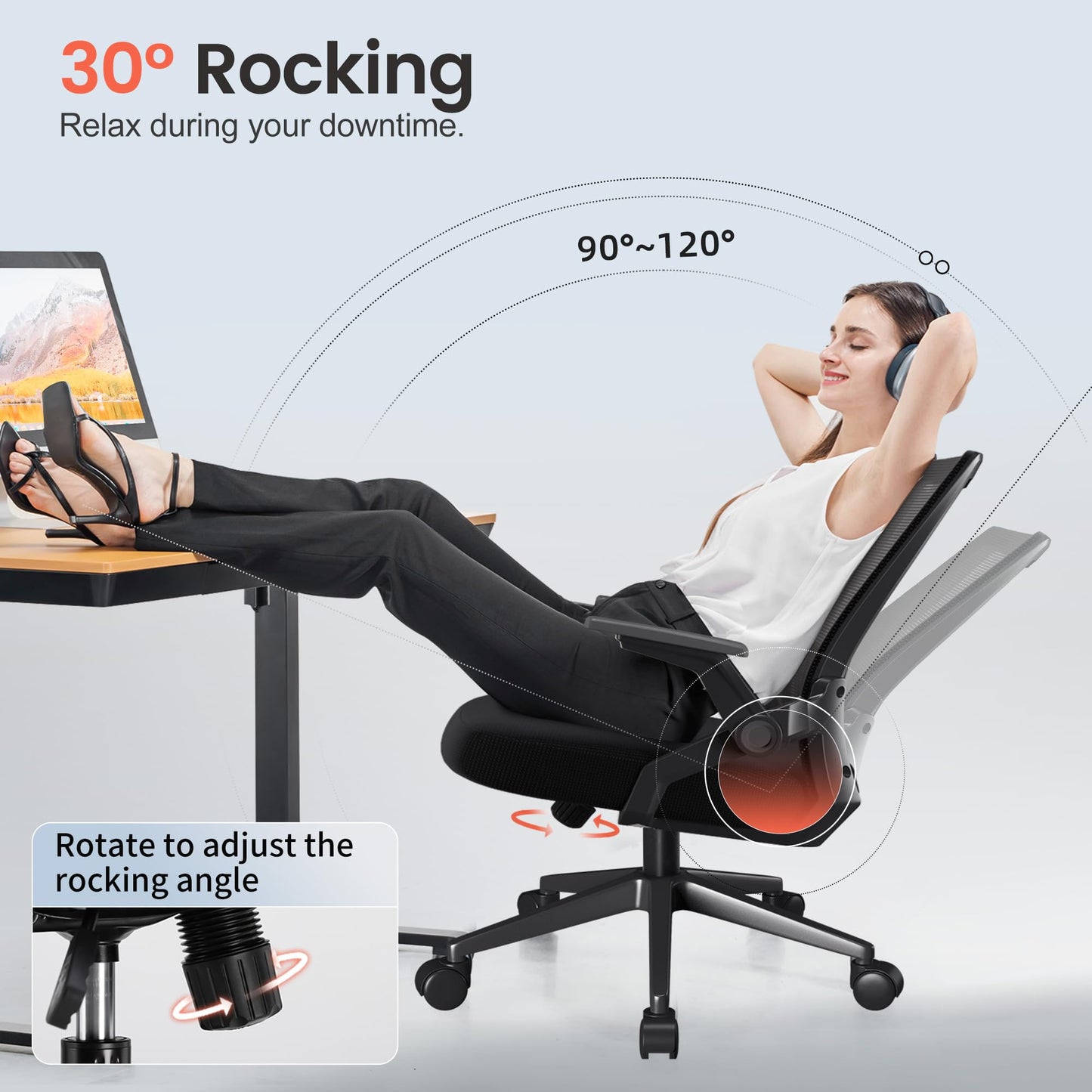 COMHOMA Office Chair with Flip-up Armrests Ergonomic Computer Desk Chair with Adaptive Lumbar Support & Breathable Mesh, Black
