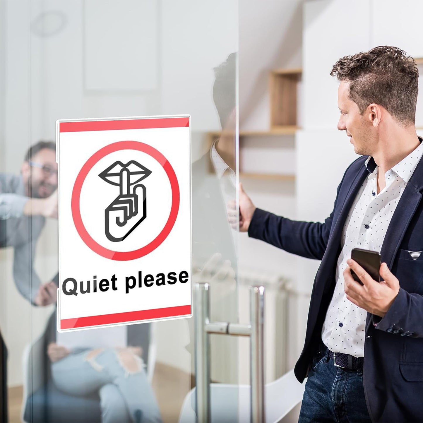 Argvey Acrylic Sign Holder 8.5 x 11 Wall Mount, Clear Plastic Sign Display Frame with Adhesive Tape, Vertical Wall Sign Holder for Office, Home, Store, Restaurant, School – 12 Pack