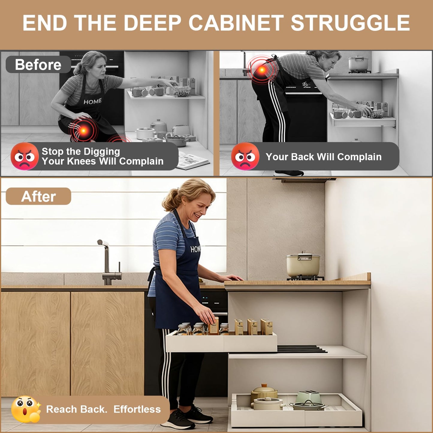 Pull out Cabinet Organizer,Width (7"-11") and Depth (17"-24") Expandable,No Drill Adjustable Slide out Drawers for Kitchen,Pantry,Adhesive Roll out Shelves,for Cabinets Without Lip,White